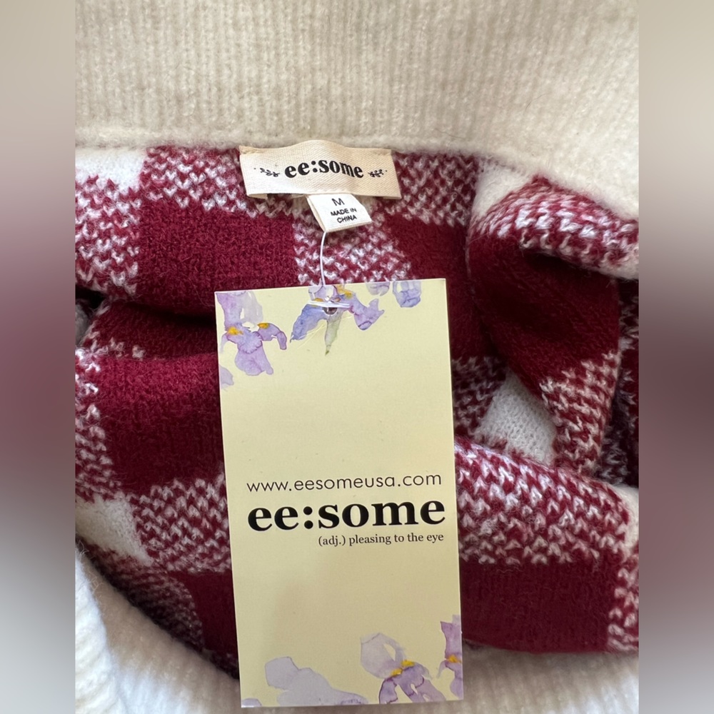 NWT Cream and Red Checkered Plaid Sweater Mini Skirt - Picture 4 of 5